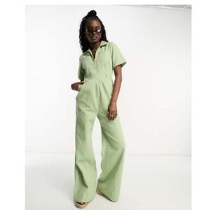 Twill Collared Jumpsuit with Wide Leg